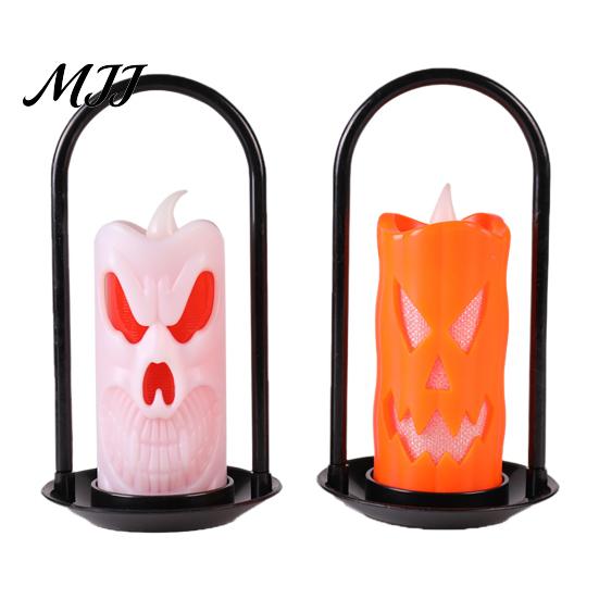 Flickering LED Candle Halloween Flameless Pillar Candles, Spooky Face Handheld Light, Battery Table Centerpiece Operated Fake Candles for Party