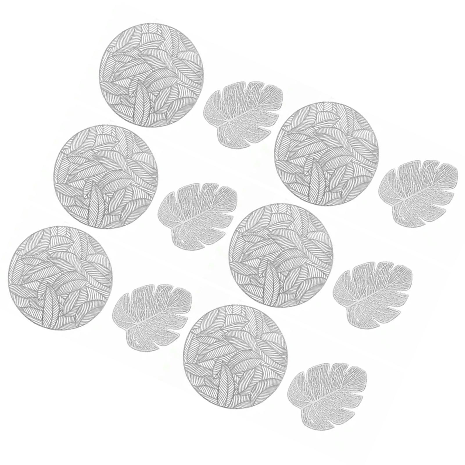 

Набор подставок под приборы и подставок с полой изоляцией, 6 шт., круглые подставки под приборы для обеденного стола и 6 шт., лист серебряный