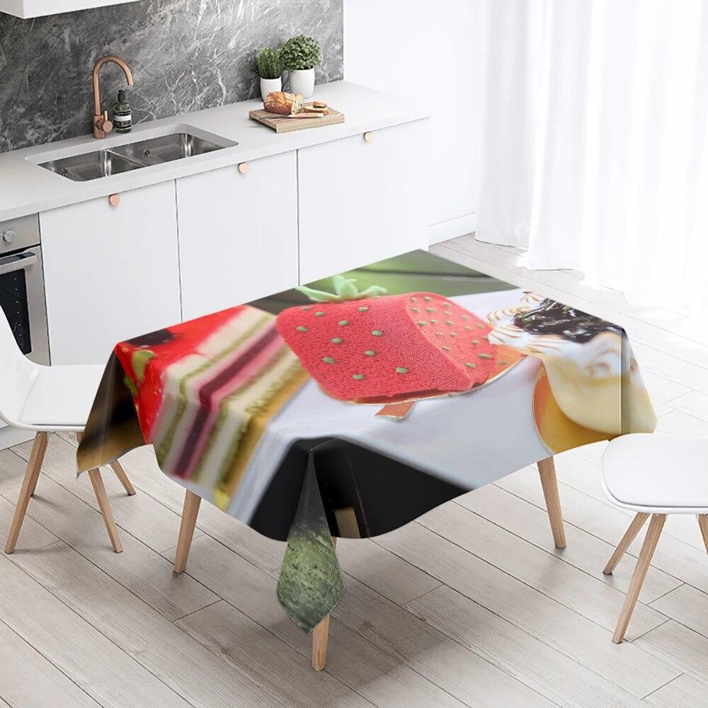 Cake Printed Tablecloth Hotel Restaurant Table Decoration and Ornament Stain Resistant Rectangular  Home