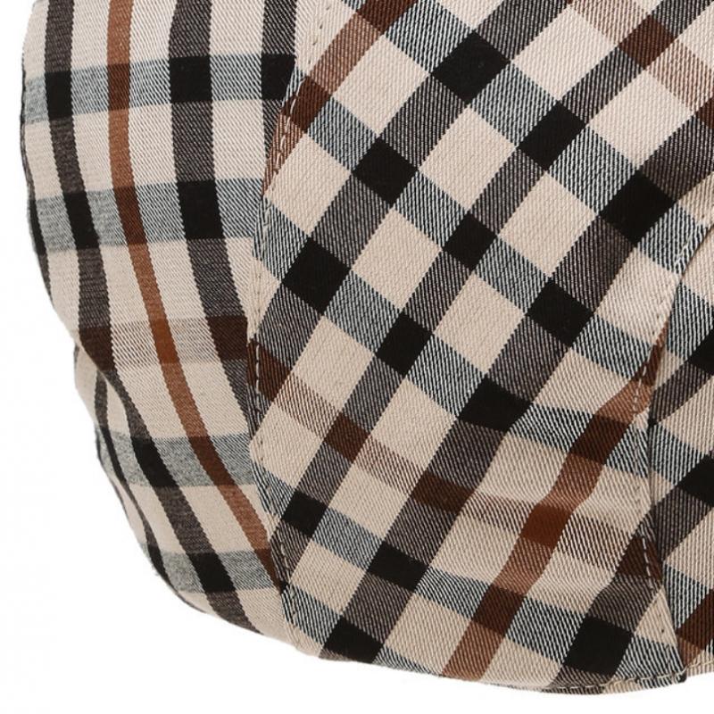 Daks Brown Check Leather Adjustable Strap Hunting Cap Dbhe5el01w2