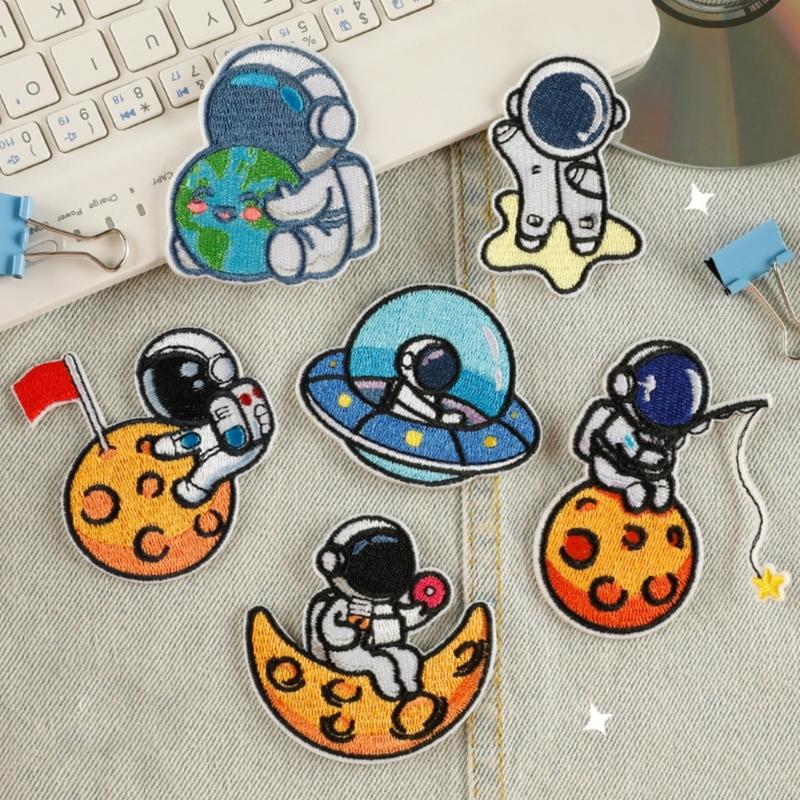6 Pcs Lovely Repair Patches Iron on Patches Embroidered Patches Astronaut Sew On Decorative Appliques for Clothes Hat