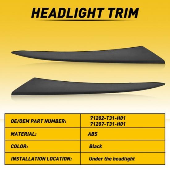 2-4x Headlight Molding Trim Filler Lower Left&Right For -24 Honda Civic 4DR