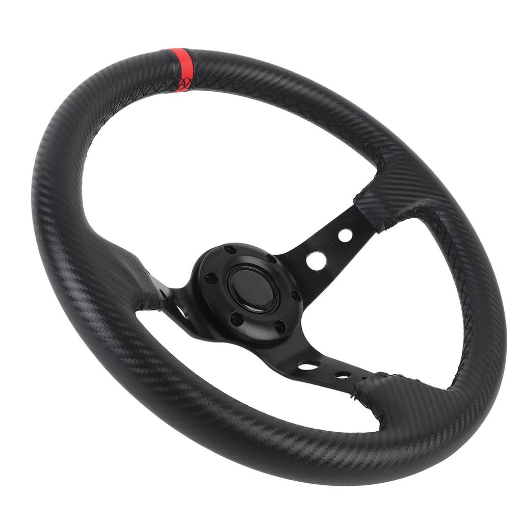 14in Car Racing Steering Wheel PVC Aluminum Universal Carbon Fiber Look Sport Steering Wheel with Horn Button for 6