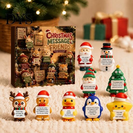 Cute Christmas Decorations 9 Grid Countdown Box, Santa Snowman And Gift for Best Friends Reindeer Figurines with Inspirational Quotes, Holiday