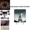 Eiffel Tower Themed Polyester Shower Curtain With Urban Night Scene For Home Improvement