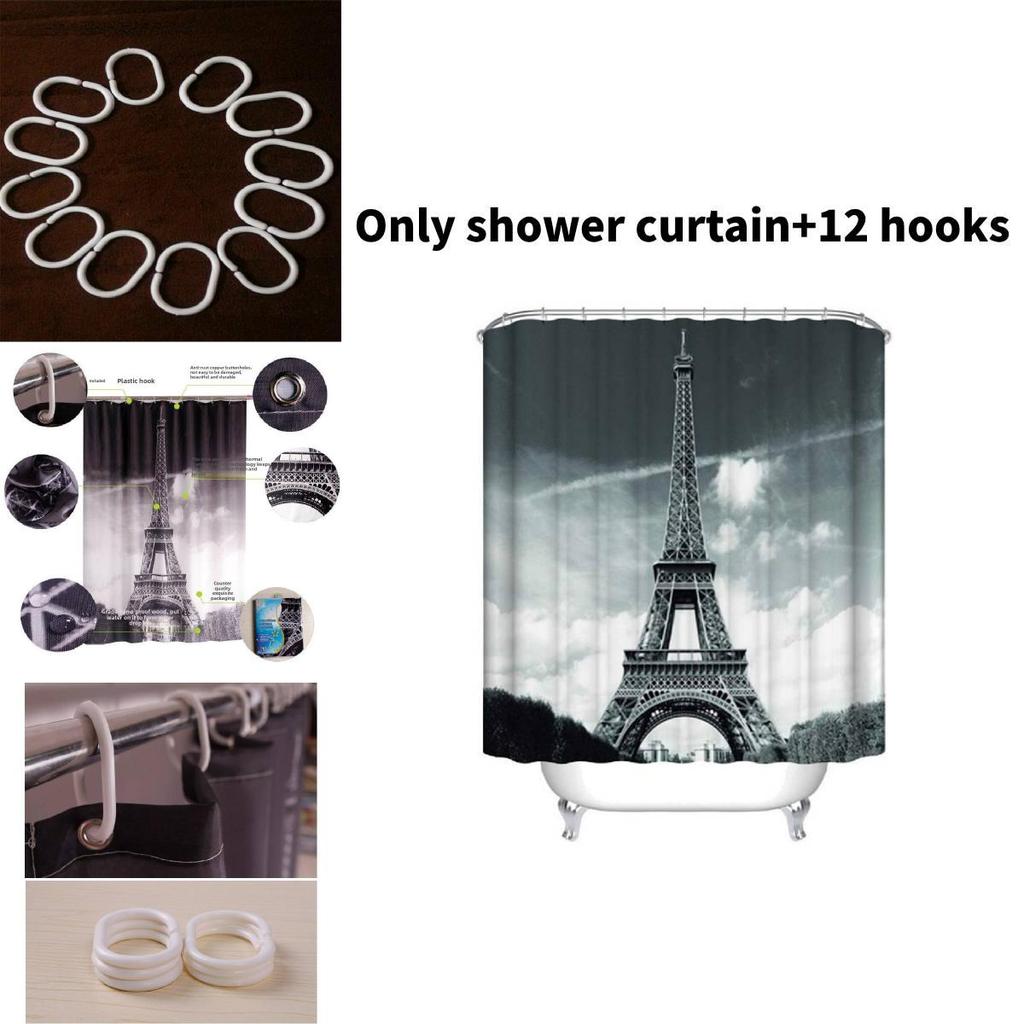 Eiffel Tower Themed Polyester Shower Curtain With Urban Night Scene For Home Improvement