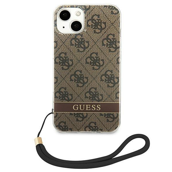 Etui do iPhone 14 Plus Guess 4G Print Strap Brązowe