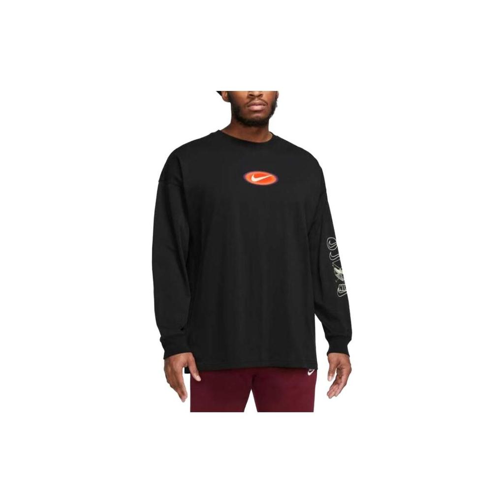 Nike Logo Print Crew Neck Long Sleeve Pullover Sweatshirt Men Tops Black FD1312-010