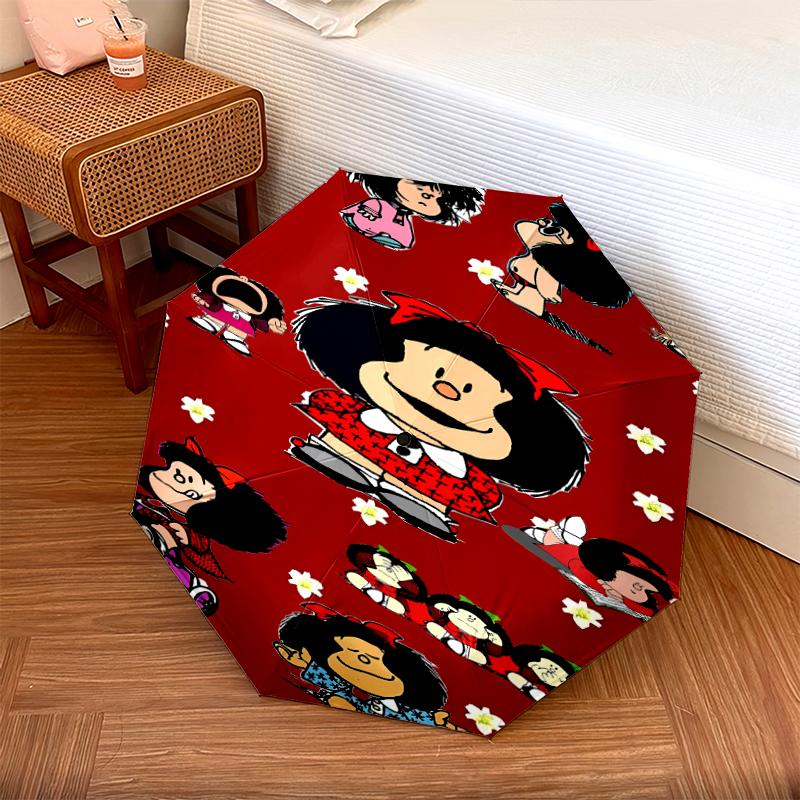 1 PC Automatic Folding Umbrella - Mafalda Pattern, Portable & Foldable Design with 8 Ribs, Christmas Birthday Gifts