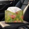 Dormitory Storage Bag Leather Tissue Box Cover with Oil Painting Pattern, Foldable Desktop Organizer, Napkin Holder Kitchen Paper Organizer