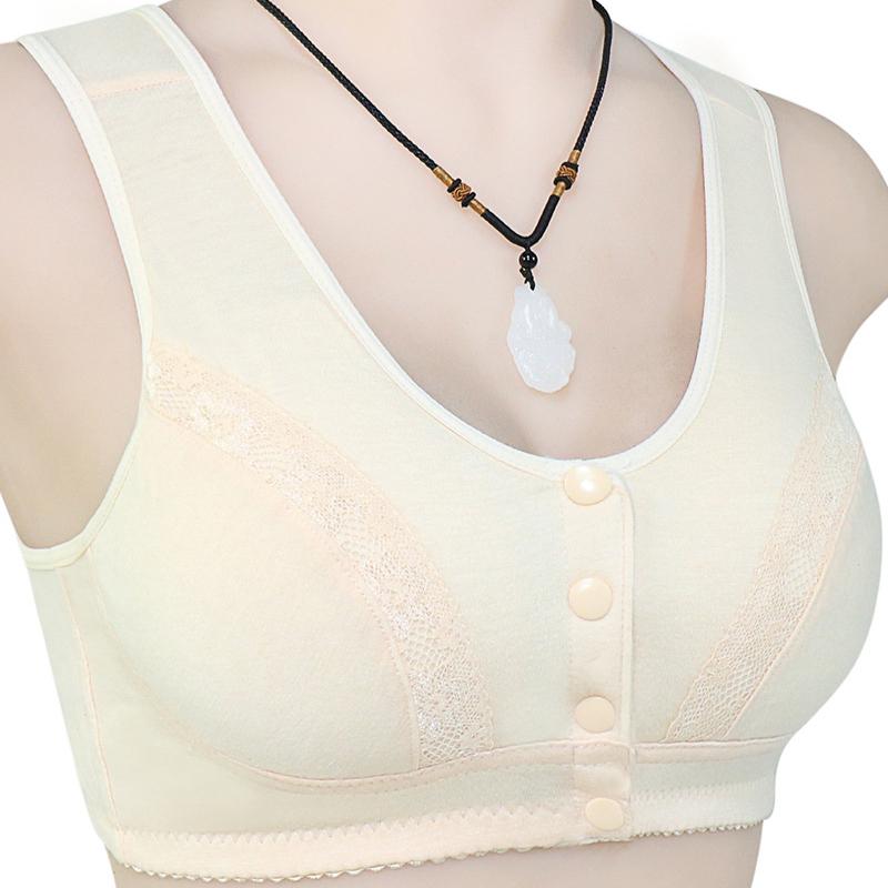 Lace Flower Front Button Underwear Women's Vest Style Middle-aged and Elderly Bra Large Size No Steel Ring Underwear