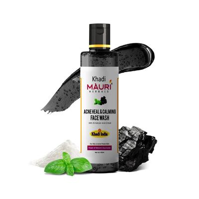 Khadi Mauri Herbal Acne Heal & Calming Face Wash with 2% Salicylic Acid & Basil | Fights Acne & Oiliness, Repairs Skin Damage & Blemishes | For Oil
