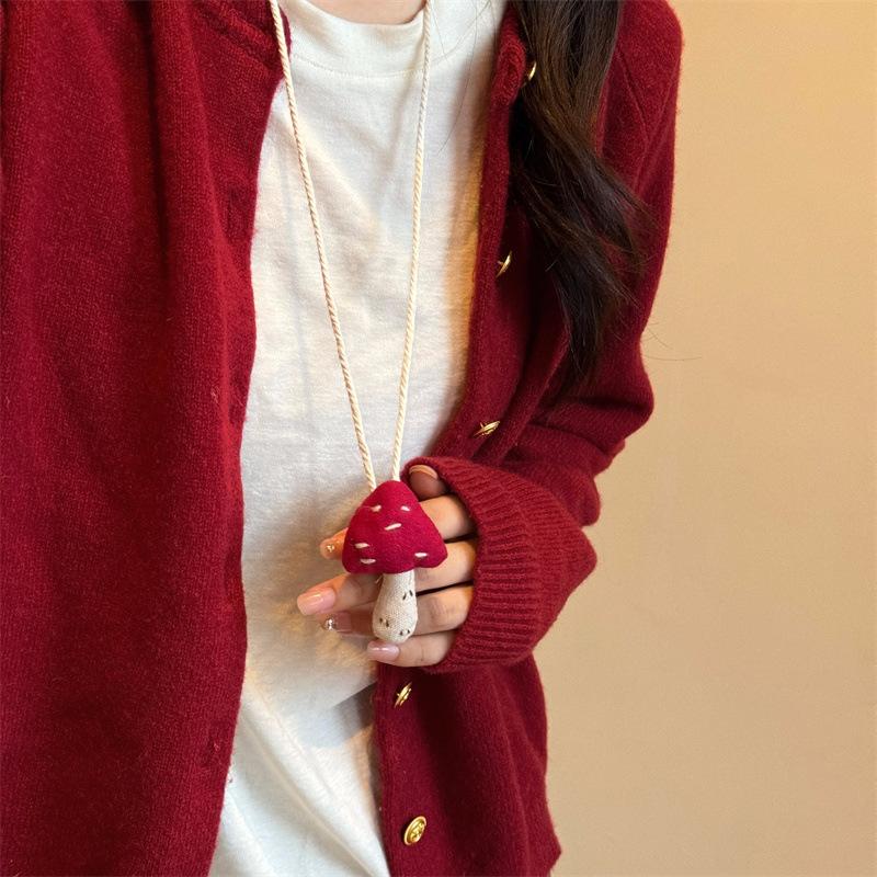 Cotton goose bow woven wool necklace Korean sweet simple sweater chain commuter versatile cute necklace