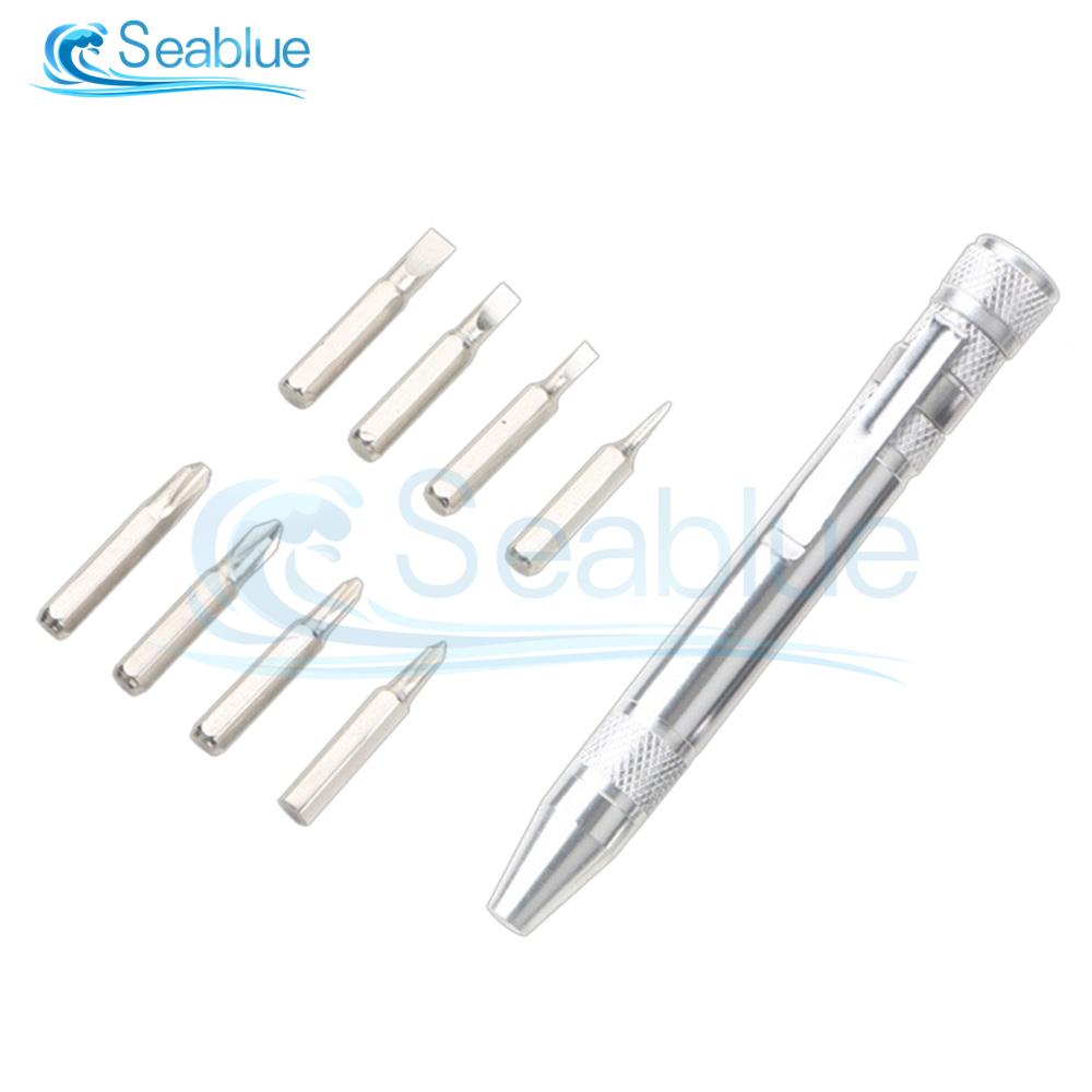 Multifunction 8 In 1 Pocket Precision Mini Screwdriver Pen Mobile phone Repair Hand Tools Kit Portable Screwdriver Set Bits
