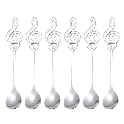 6Pcs Colher de café 304 Aço inoxidável Colher de nota musical Barra de gelo Barra de música Presente criativo Colher de agitação Acessórios de mesa