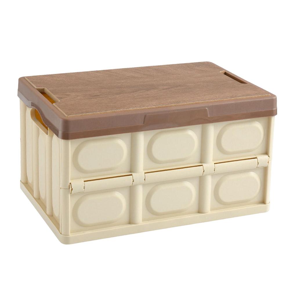 Collapsible Storage Bin Container with Wooden Lid for Indoor Fishing Outdoor