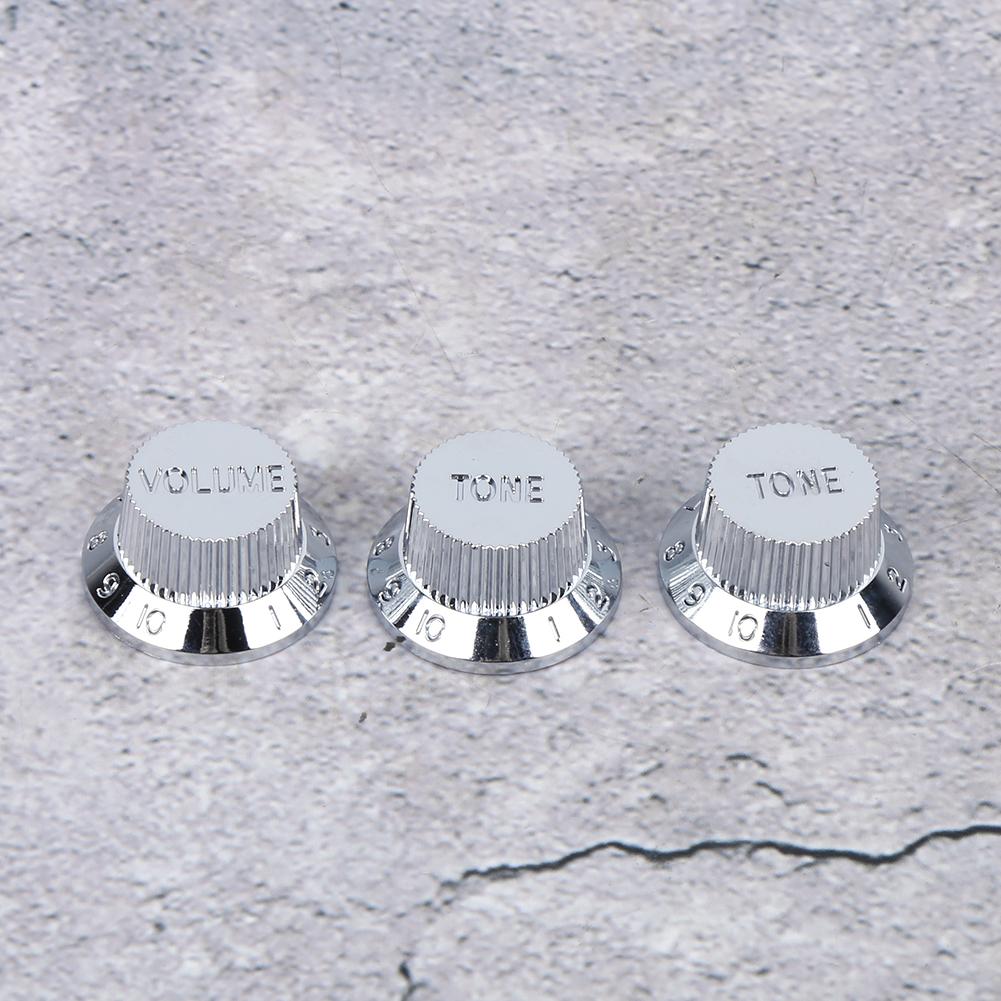 3Pcs Guitar Potentiometer Knob Cap Volume Tone Buttons Silver for Electric Guitars