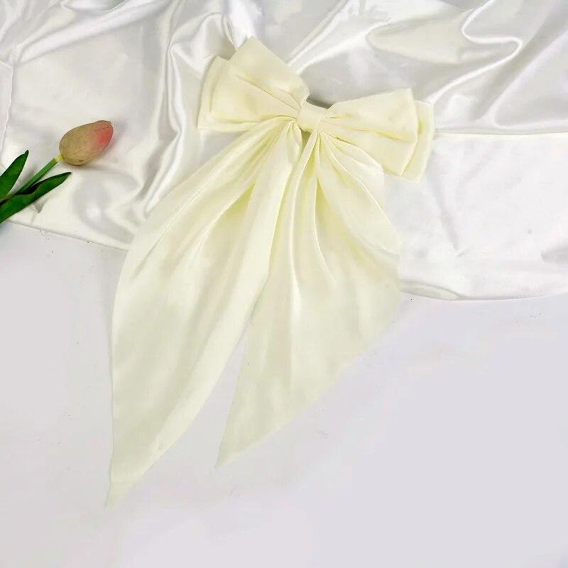 

Корейская однотонная атласная заколка для волос, элегантная заколка для волос с бантом и лентой для девочек, модный простой головной убор с зажимами, аксессуары для волос