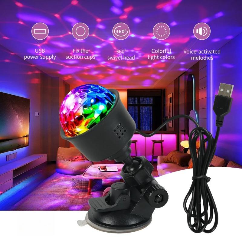 RGB Sound Activated LED Disco Ball Light with Remote Control Rotating DJ Stage Lamp for Home Car Party Club Christmas Decoration