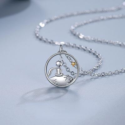 Pareja de moda S925 Chapado en plata Príncipe pequeño zorro colgante collar con personalidad regalo de aniversario del Día de San Valentín
