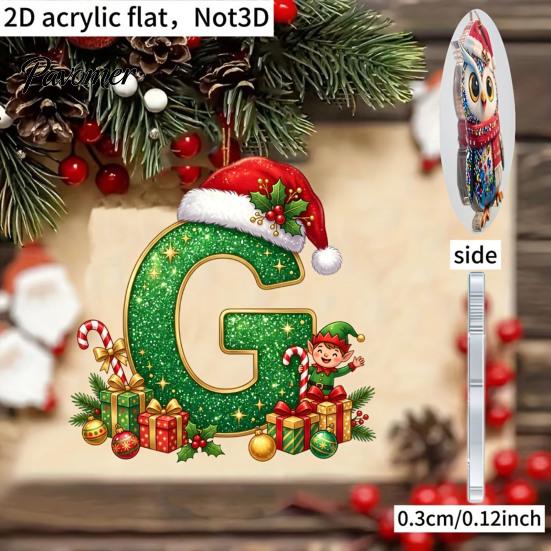 Holiday Tree Hanging Decor Personalized 26 Alphabet Christmas Ornament with Santa Hat Elf Design, Acrylic Cute Pendant for Mantel And Party