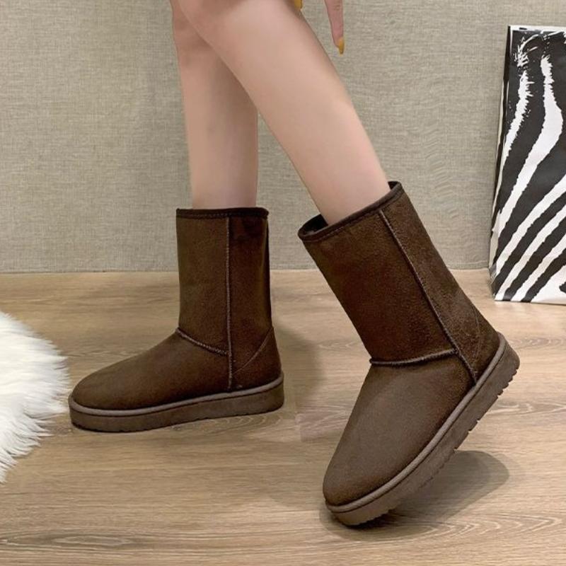 Grandes Tailles Bottes de Neige Chaudes d'Hiver pour Femmes Mi-Hautes à Bout Rond Plateforme Chaussures pour Dames Gothiques Confortables et Élégantes Bottes Rembourrées