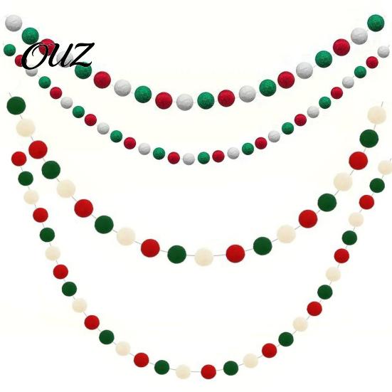 Christmas Tree Embellishment 78.8 Inch Pom Garland, Red Green White 20/30 Pompom Xmas Party Wall Decor Balls Garland Ornaments for Tree, Fireplace,