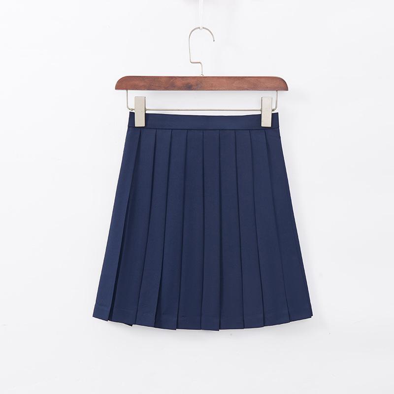 Set gonna uniforme scolastiche JK: Blu Navy Pieghettato Stile College con Maniche Lunghe e Corte e Design a Tre Bottoni