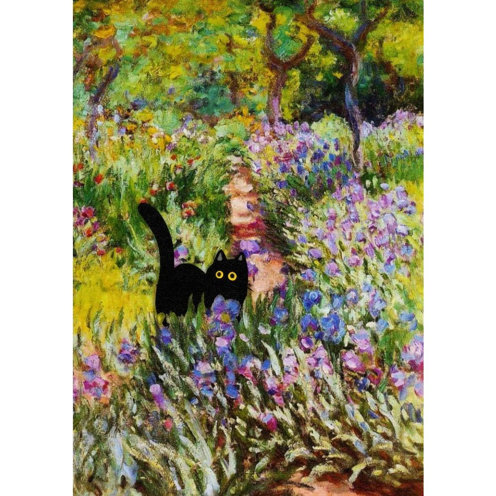 1pc Frameless Claude Monet Artworks Interesting Cute Black Cat Lotus Pond Poster Canvas Paintings for Living Room Home Decor