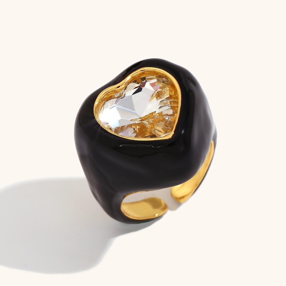 Geometric Dripping Oil Finger Buckle Korean Style Solid Color Ring Gemstone Heart Enamel Ring  Gift