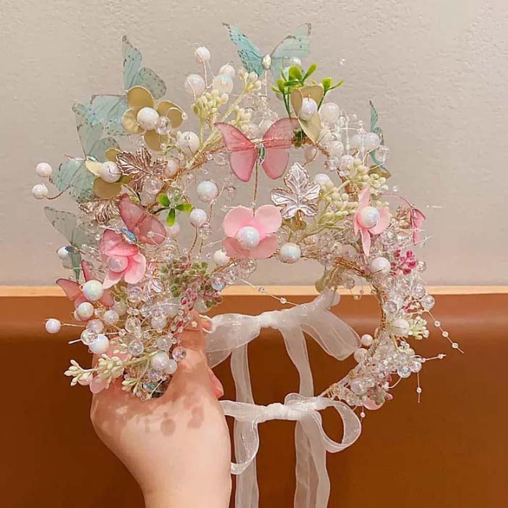 Bohemia Style Butterfly Fairy Hair Hoop Beads Wreath Headband Elegant Girls Garland  Wedding