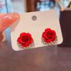 Korean Red Rose Zircon Stud Earrings For Women Luxury Crystal Flower Snowman Pearl Christmas Earrings Bride Wedding Jewelry Gift
