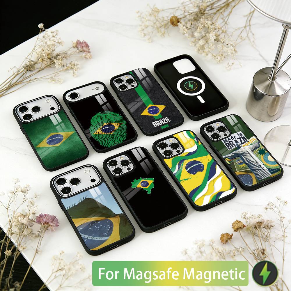 Brazil Brazilian Flag Phone Case For iPhone17,16,15,14,13,12,11 Plus,Pro Magnetic For Magsafe Wireless Charging