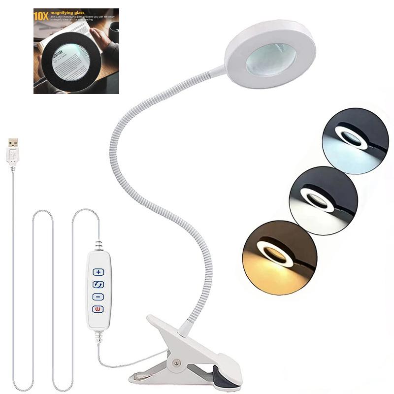 10X Magnifying Glass With 3 Color Modes LED Lighted Desk Lamp LED Magnifier Lamp for Reading Crafting Painting Close Work