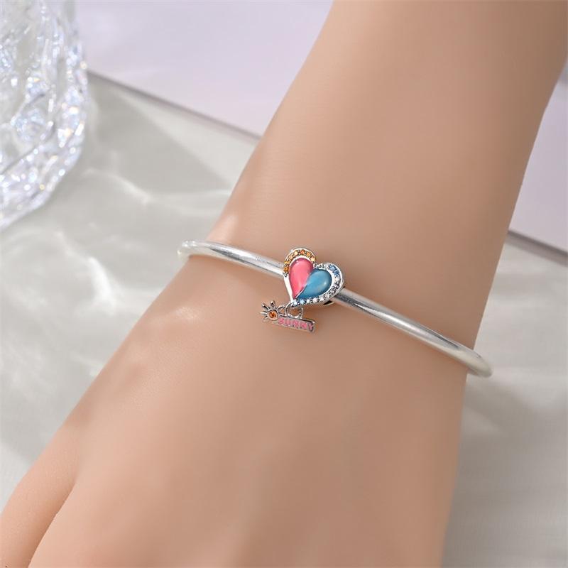 Original Charms Copper Two-Color Heart Beads Fit Bracelet Women Jewelry Making Diy Gift
