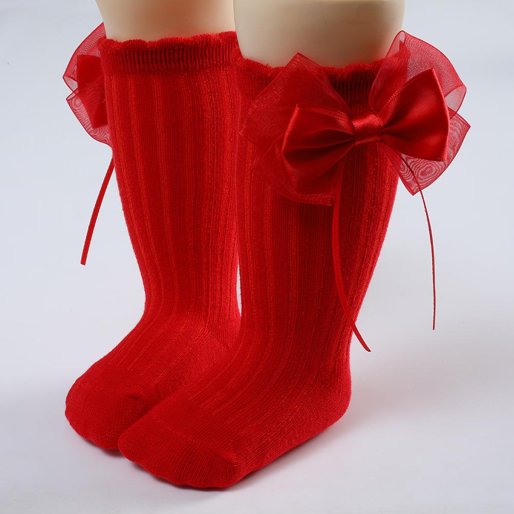 New Spring and Autumn Babies' Socks Spanish Baby Knee-Length Big Bow Dress Socks Solid Color Striped Stockings