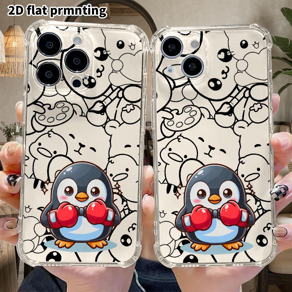 Phone case: 2D flat, suitable for iPhone 18 17 16 15 14 13 Pro protective case, boxing little penguin, perfect holiday gift for Christmas and Hallowee