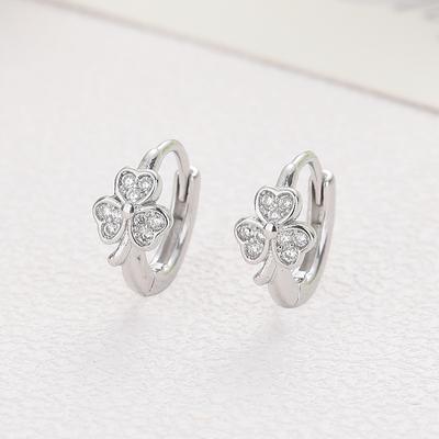 Clover Zircon Ear Buckle Commuter Earrings Fresh Summer Small Flower Diamond Earrings Women