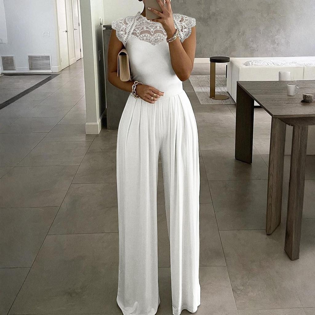 Dámský jednobarevný overal Módní volný ležérní krajkový overal