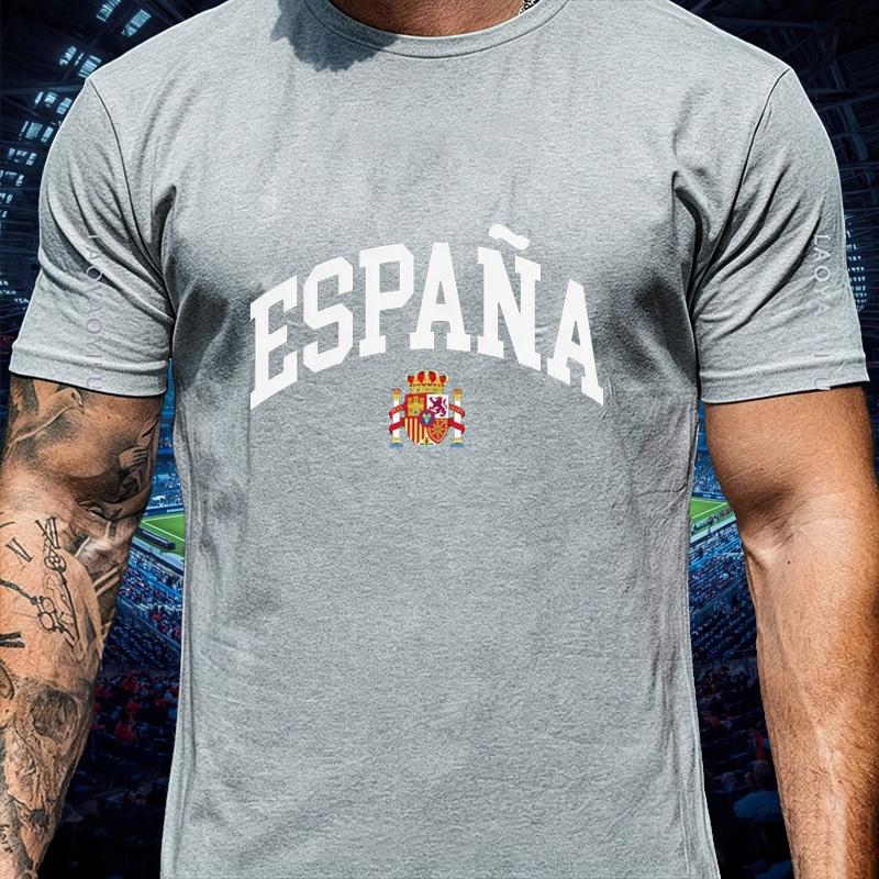 Espana Champion National Emblem Cotton Tee Unisex Crew Neck Short Sleeve Spanish Football Fan Casual Streetwear For Unisex Unisex