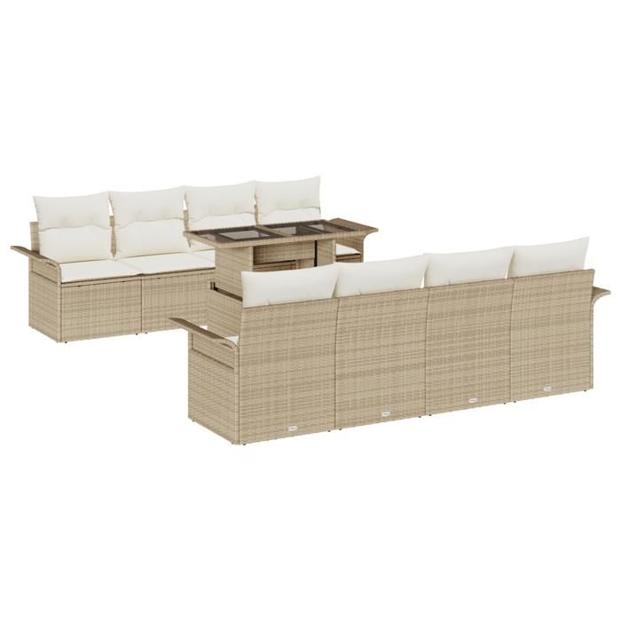 VidaXL Ensemble de canapé de jardin 9 pièces avec coussins en poly rotin beige 3348247