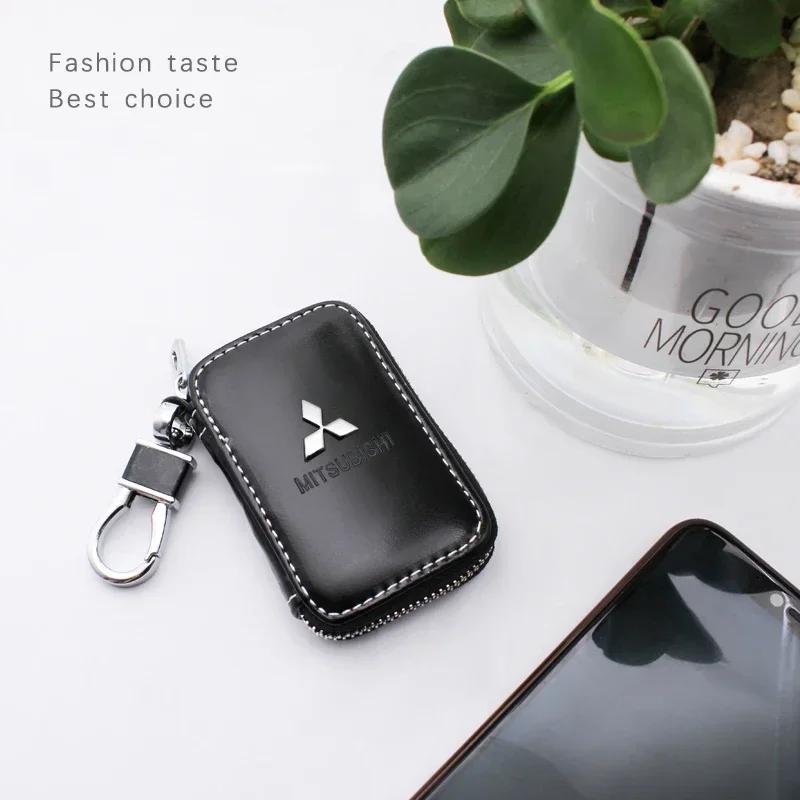 Leather Car Keychain Key Holder Bag Case Storage Bag for Mitsubishi Lancer 10 9 EX Outlander 3 ASX L200 Competition Car Styling
