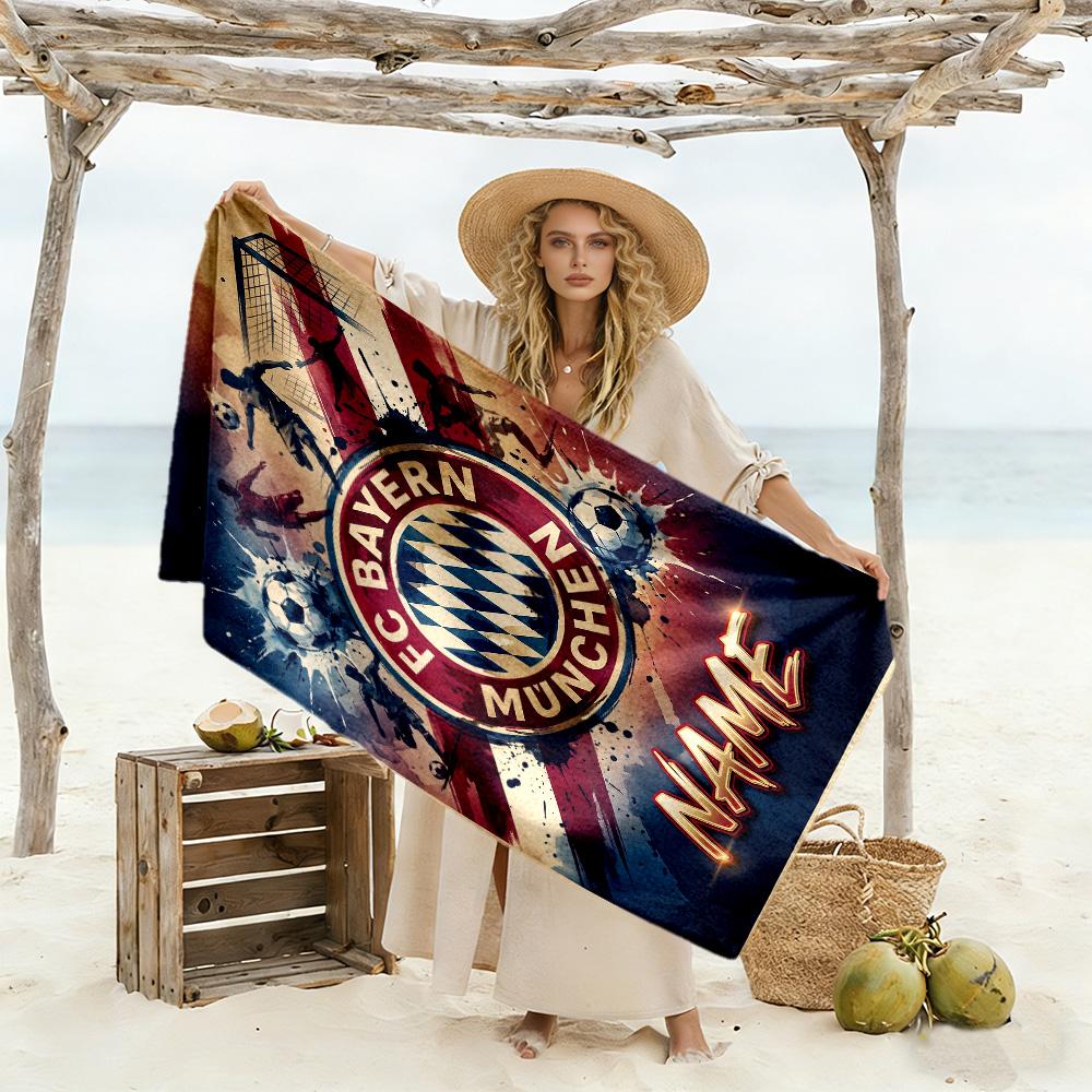 Bayern Munich Fan Artwork Customize Your Name Beach Towel Quick-Dry Soft Microfiber