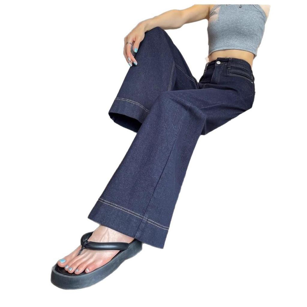 Women's Dark Blue Soft Denim High-Waisted Wide-Leg Jeans – Light Summer Style 2025