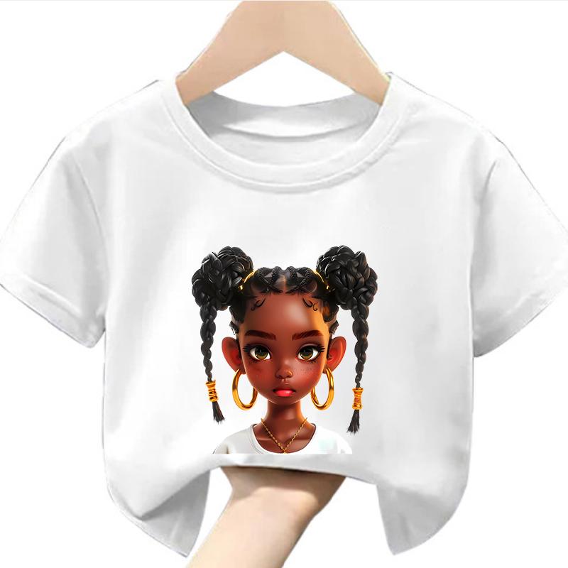 Funny Cute Cartoon African Girl Print Kids Clothes Fashion New Casual Boys TShirts Short Sleeve Soft polyester fabric summer