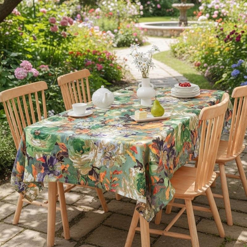 Stylish Florals Print Tablecloth Multipurpose Polyester Materials for Dining Party Home Decoration