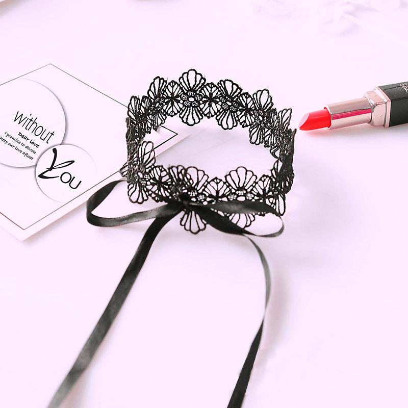 1pc Gothic Chokers Black Lace Flowers Sexy Lace Neck Choker Necklace Vintage Tassel Chain Women Steampunk Halloween Jewelry
