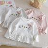 Girls Autumn Sweet Lace Trim Base Layer Shirt Baby Cute Cotton Casual T-Shirt Kids Fall Clothing Top