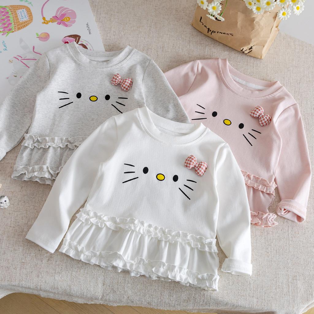 Girls Autumn Sweet Lace Trim Base Layer Shirt Baby Cute Cotton Casual T-Shirt Kids Fall Clothing Top