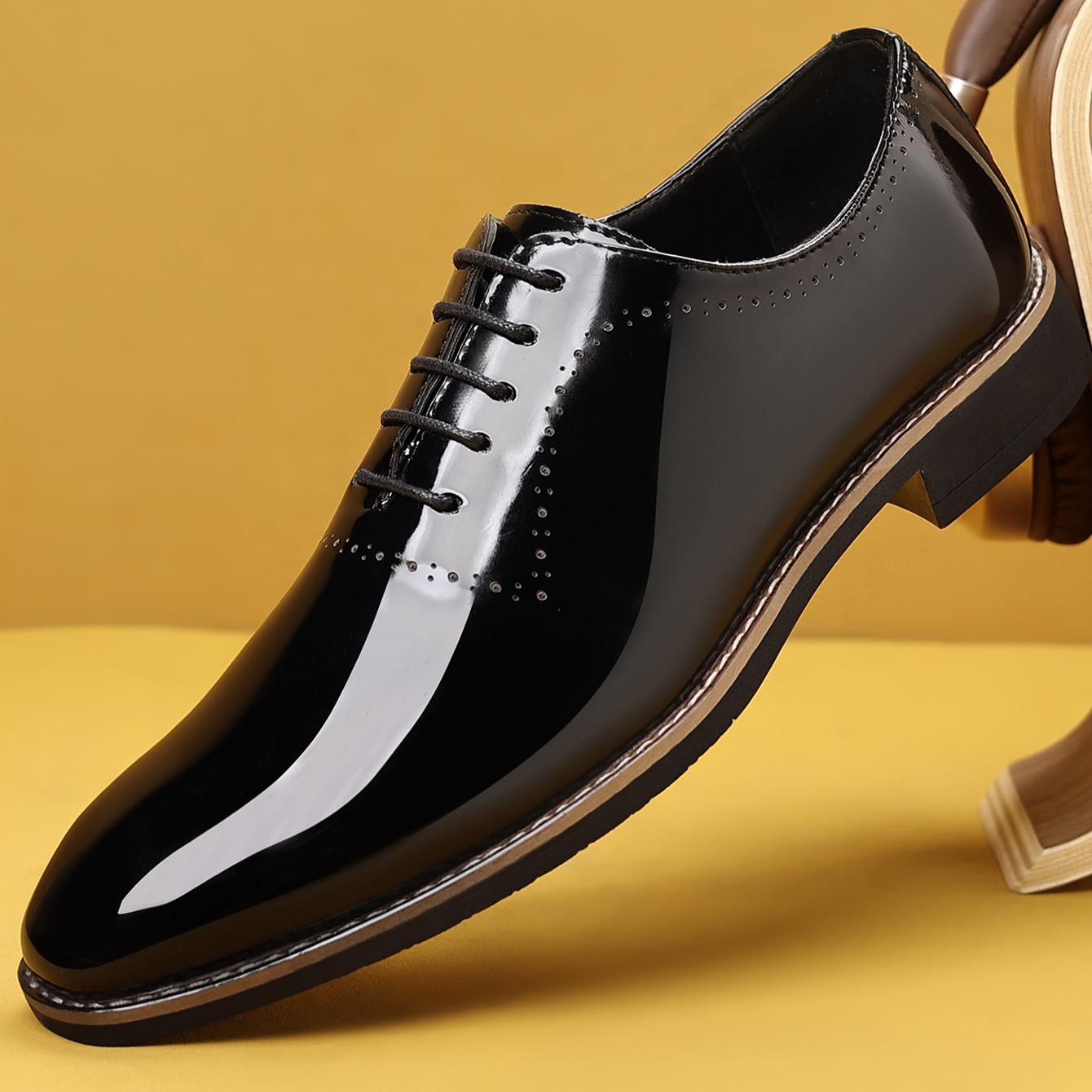 

Мужские туфли на каблуке, формальные, деловые, оксфордские, лакированные, со шнуровкой, удобные, остроносые туфли для мужчин 46 чёрный